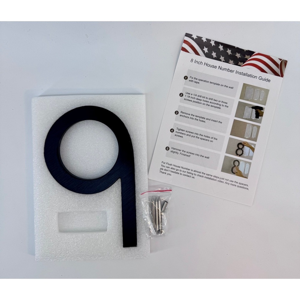 Rutunita 8 Inch Modern House Number Black Solid Aluminum Number 9 New in Box
